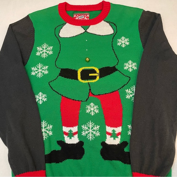 Elf Ugly Christmas Sweater Crewneck, Multicolored, Size Small - Picture 4 of 10